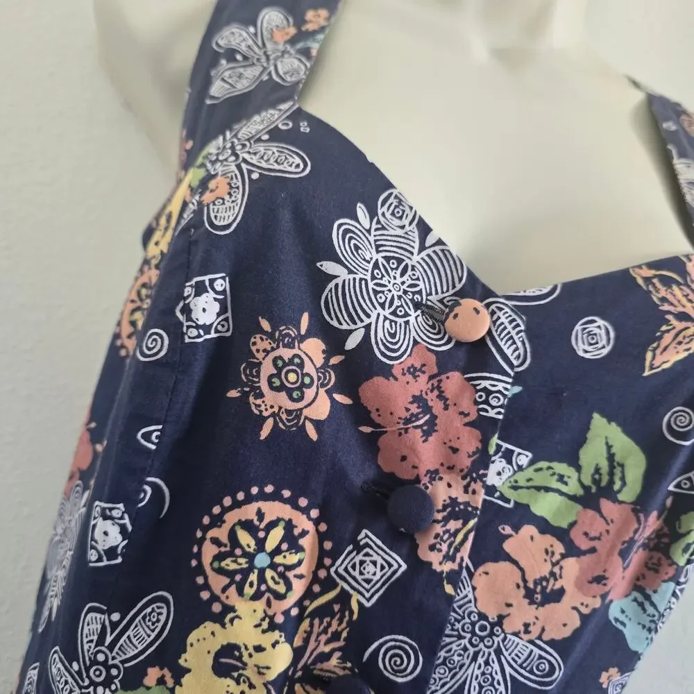 Vintage Laura Ashley Navy Floral Midi Dress-US 6 Open Cross Back Cottage Classic - Picture 6 of 11